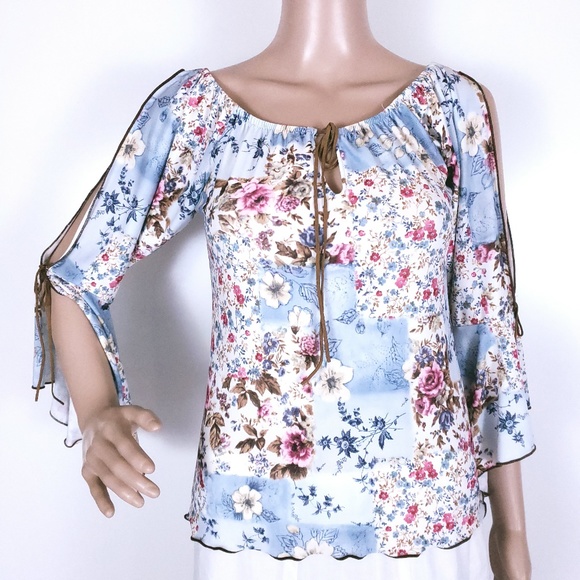 FreeLance U.S.A Women Top Blouse Open Shoulder Floral Size M - Picture 1 of 7